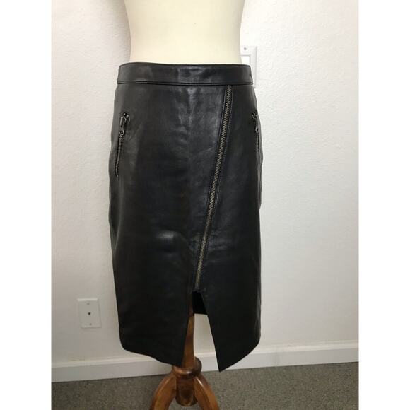 Michelle Mason Asymmetrical Zippered Pencil Skirt Leather - Picture 1 of 7